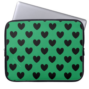 Black polka hearts on Kelly green Laptop Sleeve