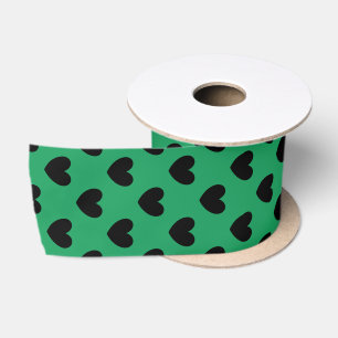 Black polka hearts on Kelly green Satin Ribbon