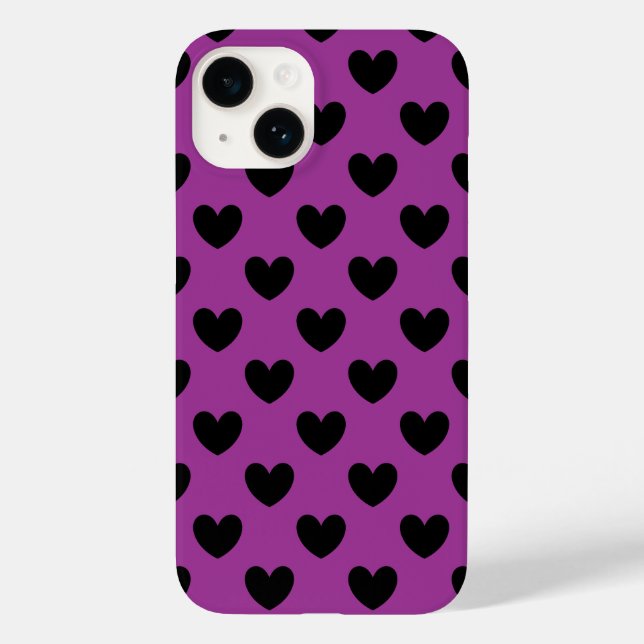 Black polka hearts on purple Case-Mate iPhone case (Back)