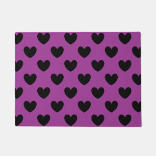 Black polka hearts on purple doormat