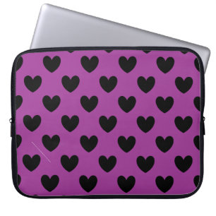 Black polka hearts on purple laptop sleeve