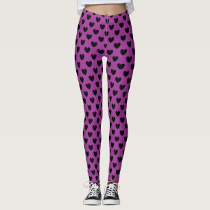 Black polka hearts on purple leggings