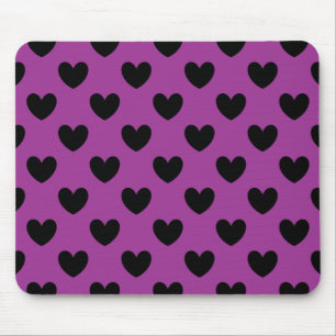 Black polka hearts on purple mouse pad