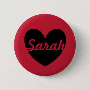 Black polka hearts on red 6 cm round badge