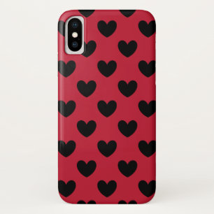 Black polka hearts on red iPhone x case