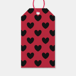 Black polka hearts on red gift tags
