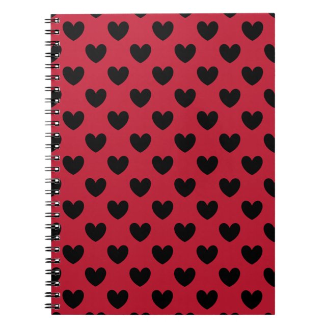Black polka hearts on red notebook (Front)