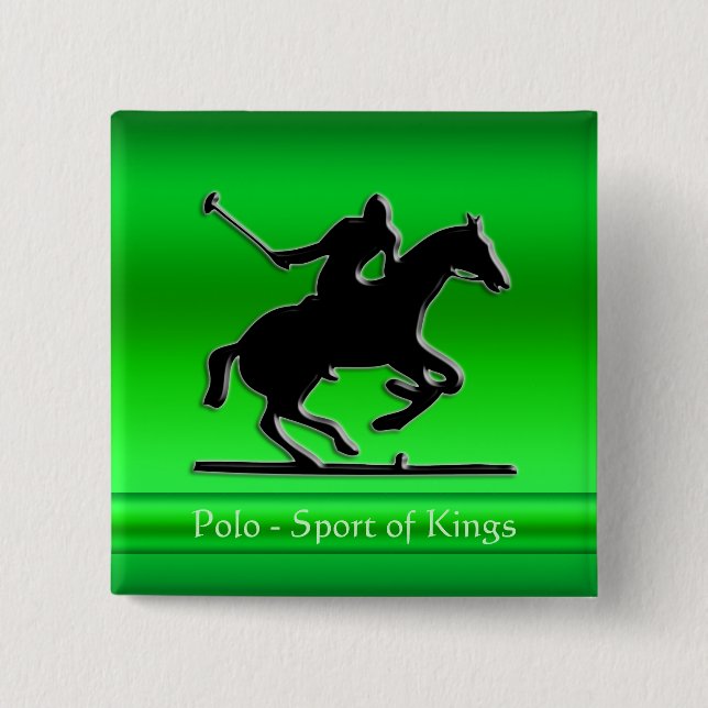 Black Polo Pony and Rider on green chrome-look 15 Cm Square Badge (Front)