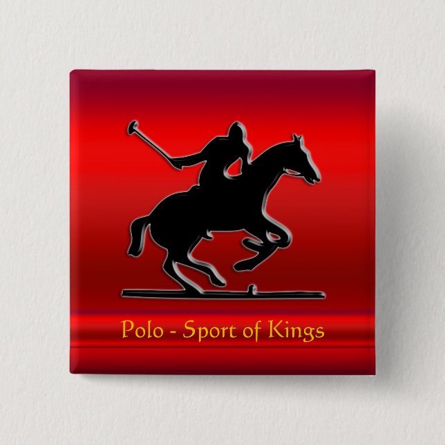 Black Polo Pony and Rider on red chrome-look 15 Cm Square Badge (Front)