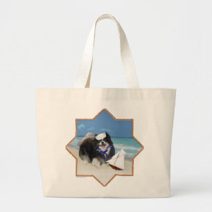 Black Pomeranian at the Beach Large Tote Bag