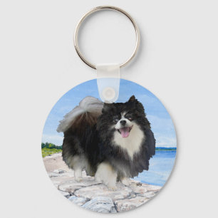 Black Pomeranian at the Seashore Key Ring