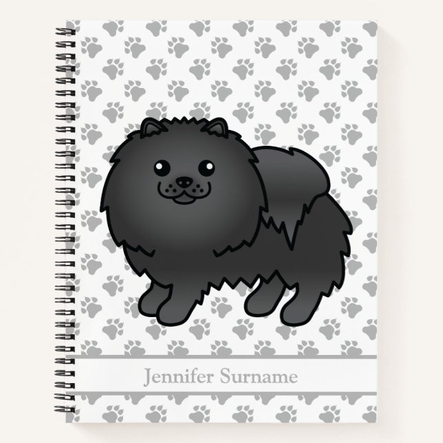Black Pomeranian Cute Cartoon Dog & Custom Text Notebook (Front)