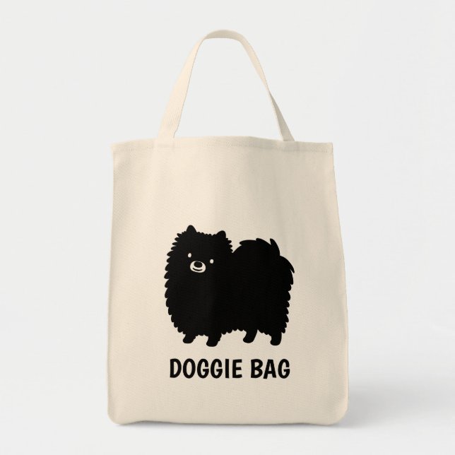Black Pomeranian | Cute Cartoon Dog Custom Tote Bag (Front)