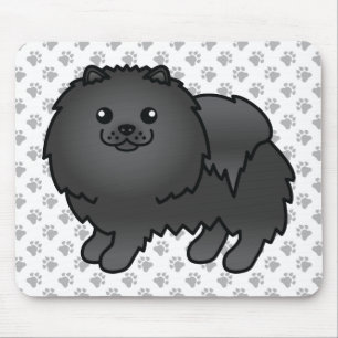 Black Pomeranian Cute Cartoon Dog & Paws Mouse Pad