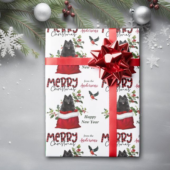 Black Pomeranian Dog in Christmas Gift Bag Wrapping Paper (Creator Uploaded)