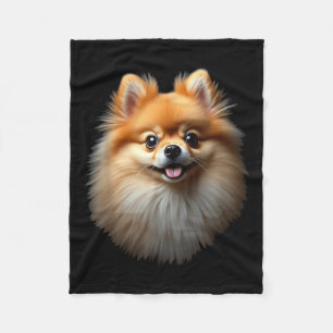 Black Pomeranian Dog Pom Face Fleece Blanket