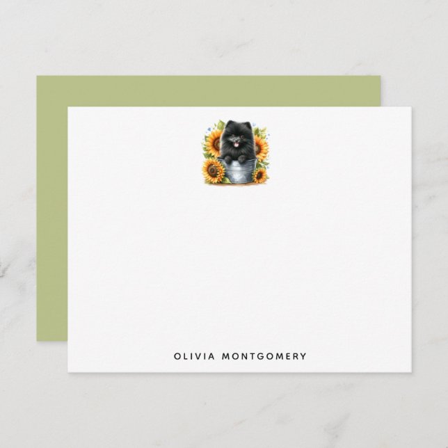 Black Pomeranian Dog Rustic Sunflowers Personal Card (Front/Back)