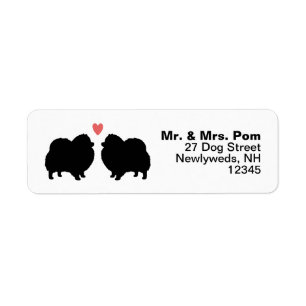Black Pomeranian Dog Silhouettes with Heart Return Address Label