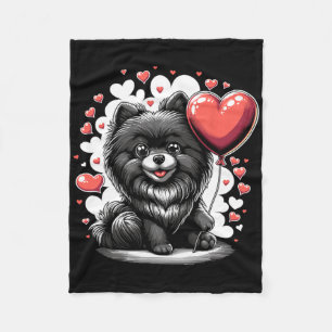 Black Pomeranian Dog Valentine's Day Dog Owner Val Fleece Blanket