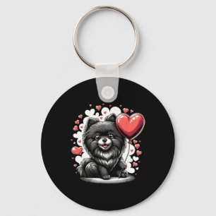 Black Pomeranian Dog Valentine's Day Dog Owner Val Key Ring