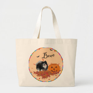 Black Pomeranian Halloween Large Tote Bag