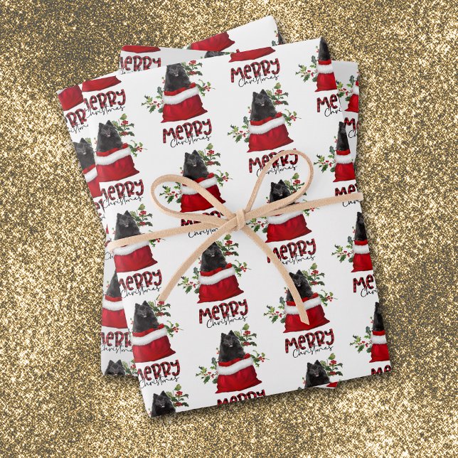 Black Pomeranian in Holiday Gift Bag Wrapping Paper Sheet (Creator Uploaded)