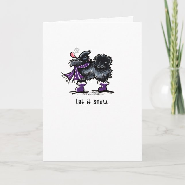 Black Pomeranian Let it Snow Holiday Card (Front)