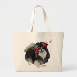 Black Pomeranian Pirate - Arrr! Large Tote Bag
