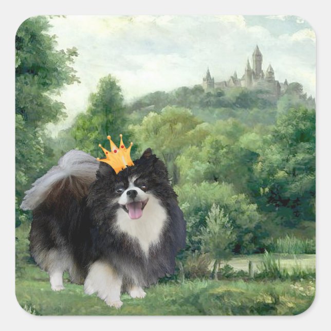 Black Pomeranian Prince Square Sticker (Front)