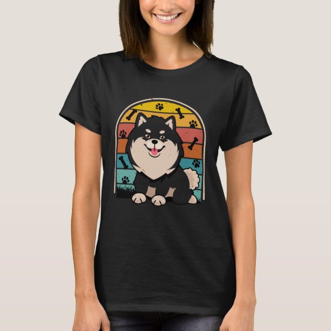 Black Pomeranian Retro Pom Mom Dog Dad Pomeranian  T-Shirt (Front)