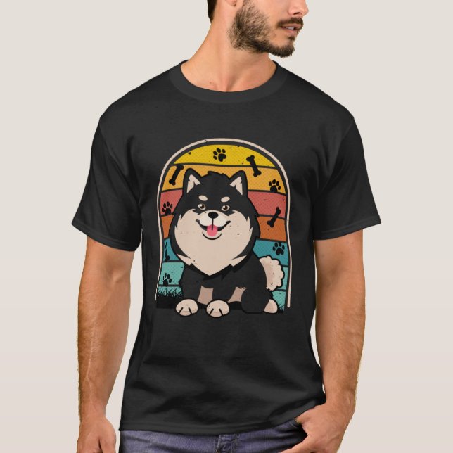 Black Pomeranian Retro Pom Mom Dog Dad Pomeranian  T-Shirt (Front)