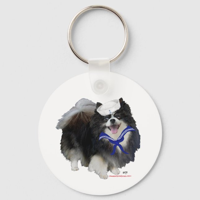 Black Pomeranian Sailor Key Ring (Front)