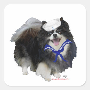 Black Pomeranian Sailor Square Sticker