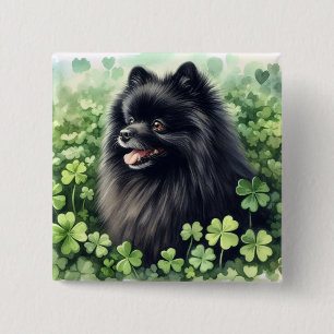 Black Pomeranian St Patricks Day 15 Cm Square Badge