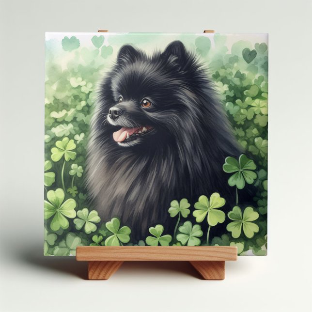 Black Pomeranian St Patricks Day  Ceramic Tile (Creator Uploaded)