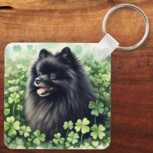 Black Pomeranian St Patricks Day  Key Ring