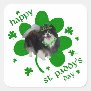 Black Pomeranian St Patricks Day Square Sticker