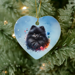 Black pomeranian watercolor illustration ceramic ornament