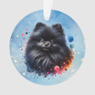 Black pomeranian watercolor illustration ornament