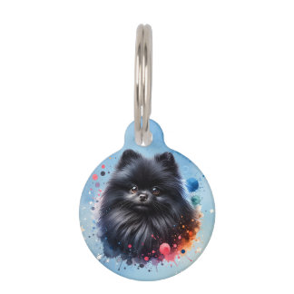 Black pomeranian watercolor illustration pet tag