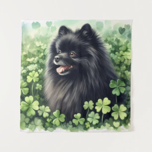 Black Pomeranian Watercolor St Patricks Day Tapestry