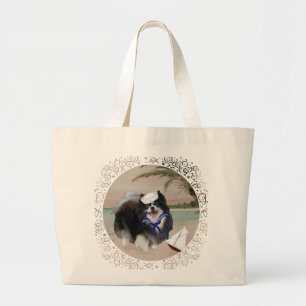 Black Pomeranian with Sailboat Large Tote Bag