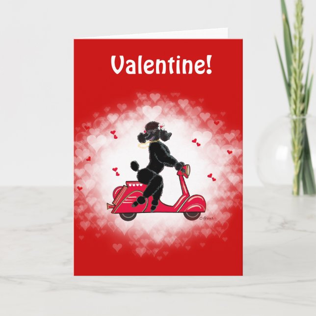 Black Poodle and Scooter Valentine Art Holiday Card (Front)