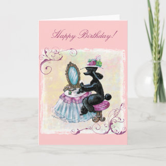 Black Poodle Boudoir Retro Art Birthday Card