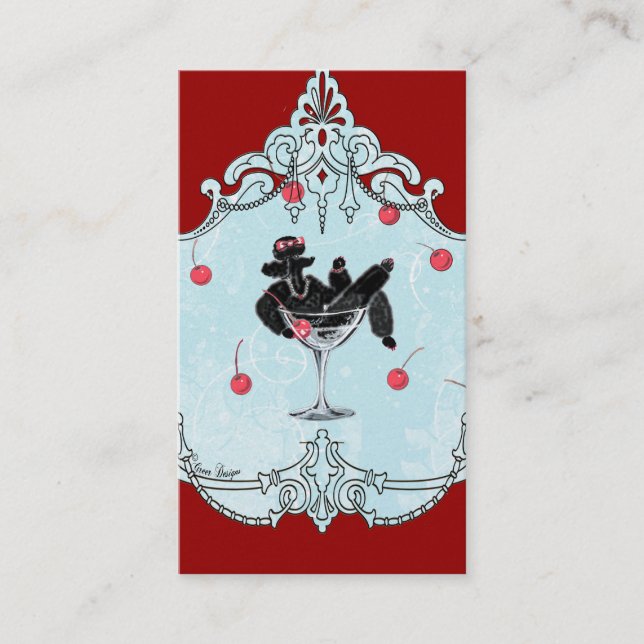 Black Poodle & Cherries Retro Business Card (Front)