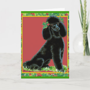 Black Poodle Christmas & Holiday Cards with Holly
