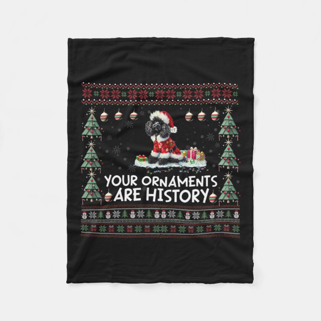 Black Poodle Christmas Tree Lights Decorations Xma Fleece Blanket (Front)