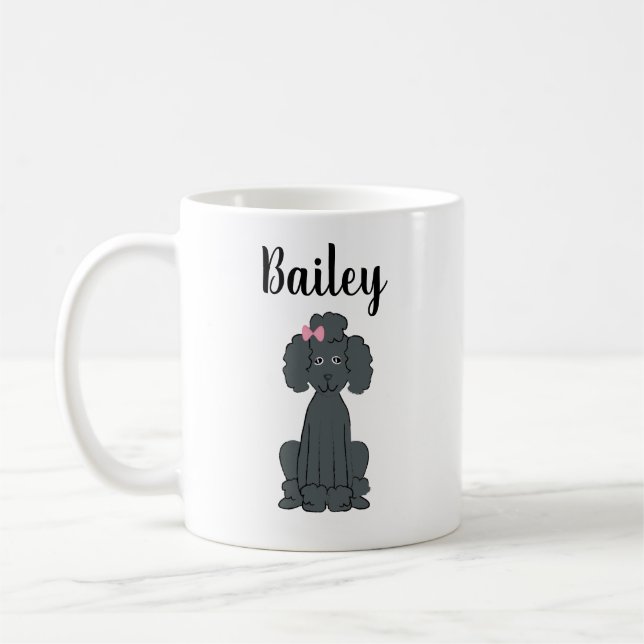 Black Poodle Cute Calligraphy Pet Personalised Coffee Mug (Left)