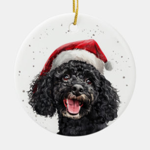 Black Poodle Dog Christmas Personalized Ceramic Ornament