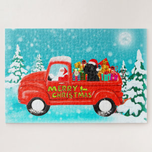 Black Poodle Dog Christmas Santa Delivery Truck Jigsaw Puzzle